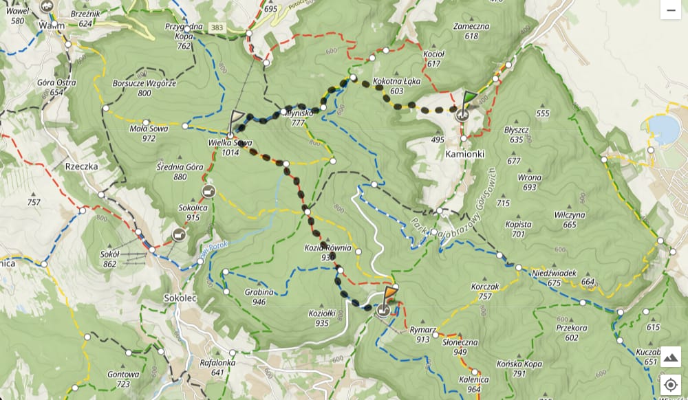 Góry Sowie propozycje tras trekkingowych -z miejscowości Świerki przez Sokolec na Wielką Sowę, a dalej na nocleg do Zygmuntówki.