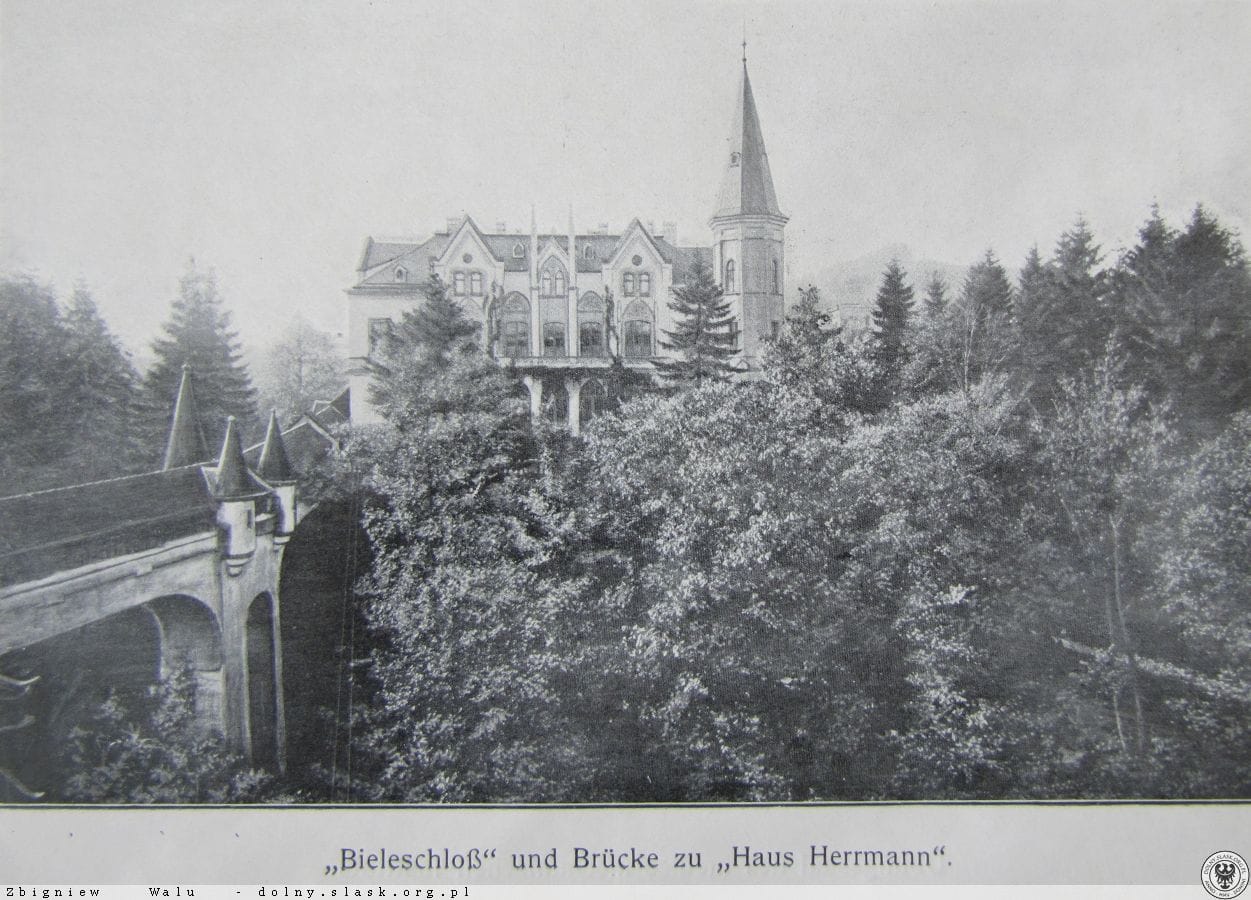 Sanatorium Hermnann oraz kryty most łączący je z drugim obiektem Landeck,1912-1914 r.